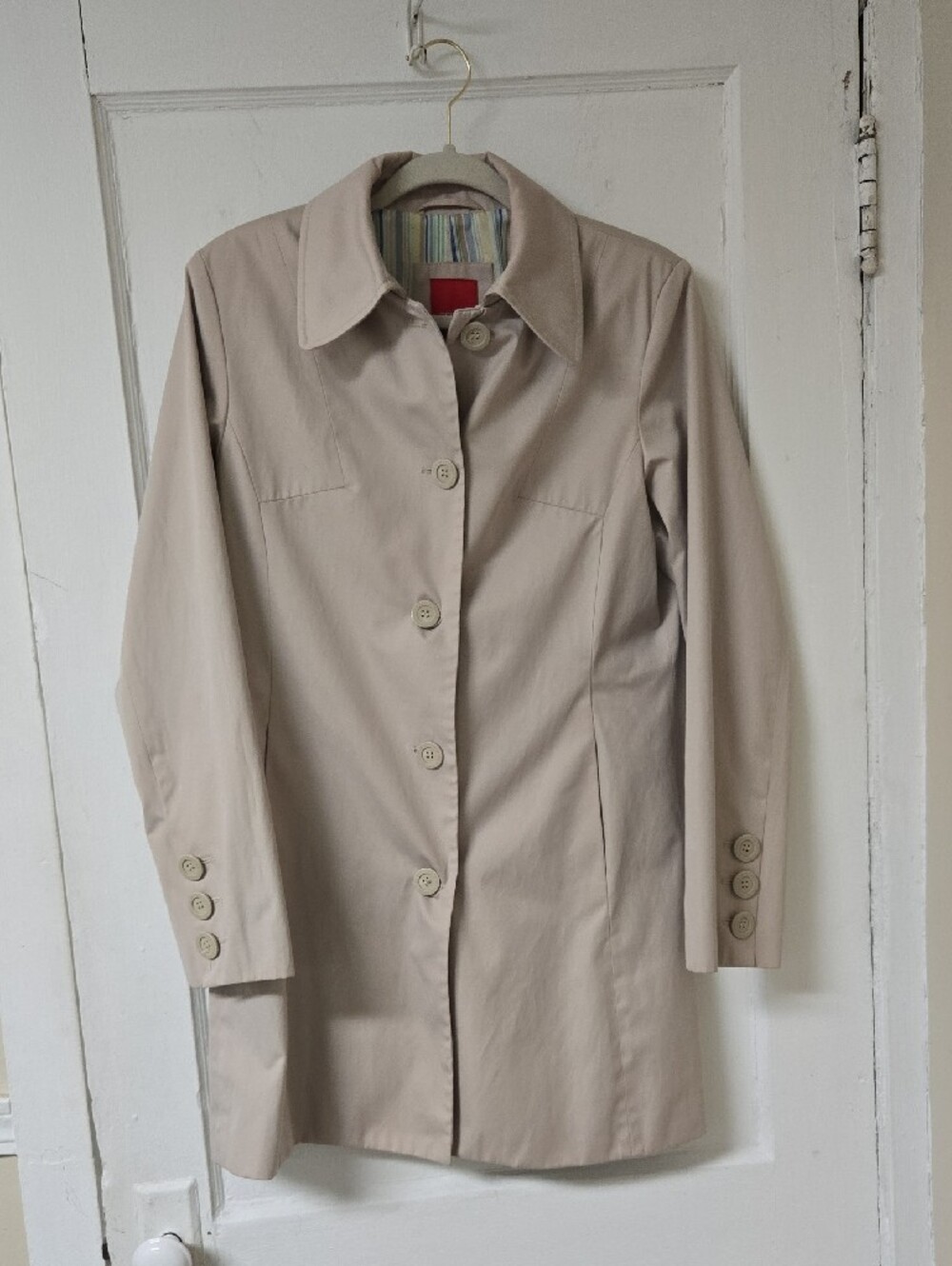 Esprit Women’s Beige Trench Coat with Striped Lining Size Medium - Picture 4 of 8
